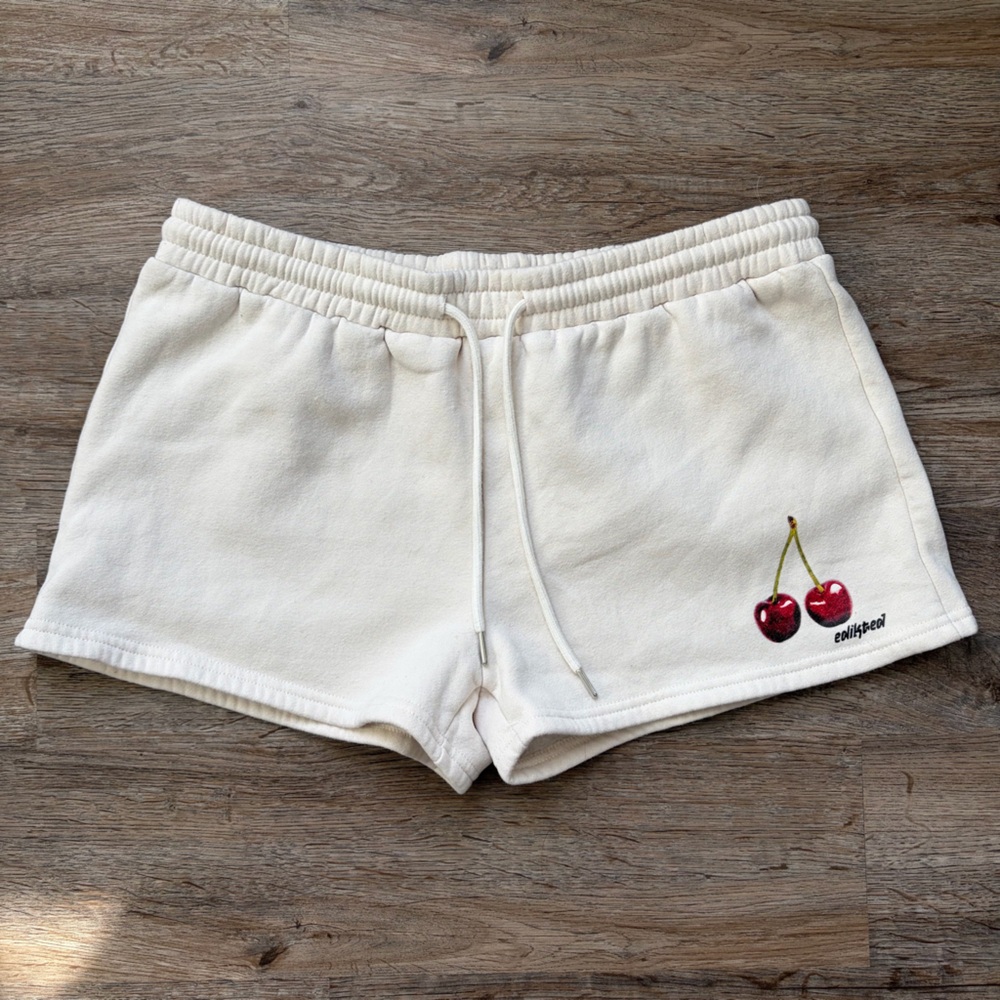 Edikted Cream Lounge Shorts with Cherry Design